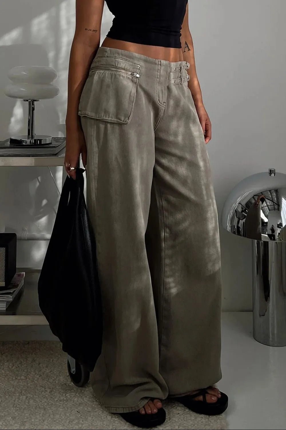 Wide Leg Jeans with Pockets - Aura Apparel