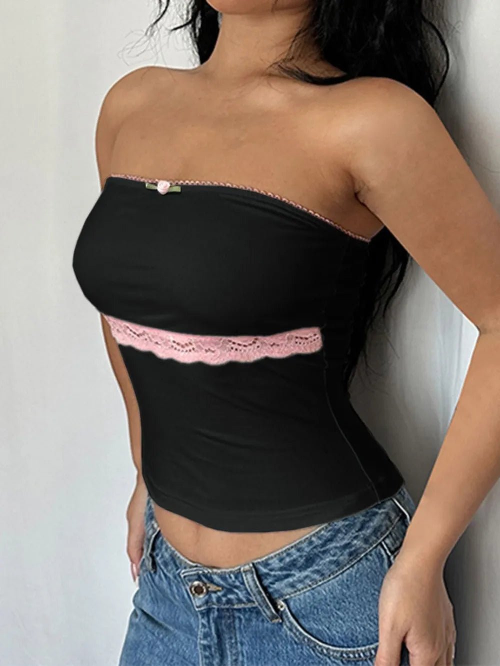 Y2K Lace Detail Tube Top - Aura Apparel