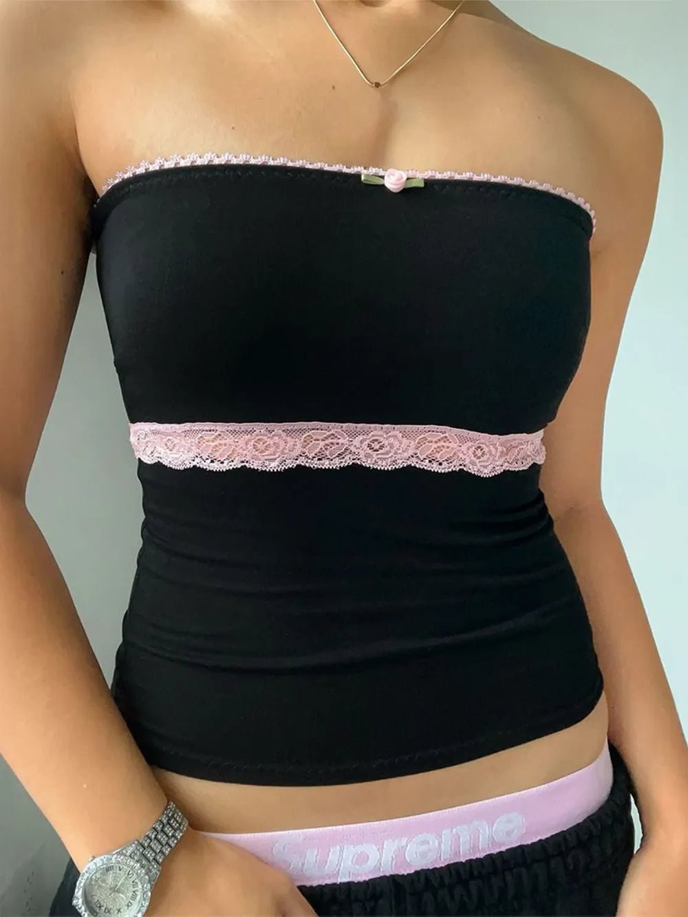 Y2K Lace Detail Tube Top - Aura Apparel