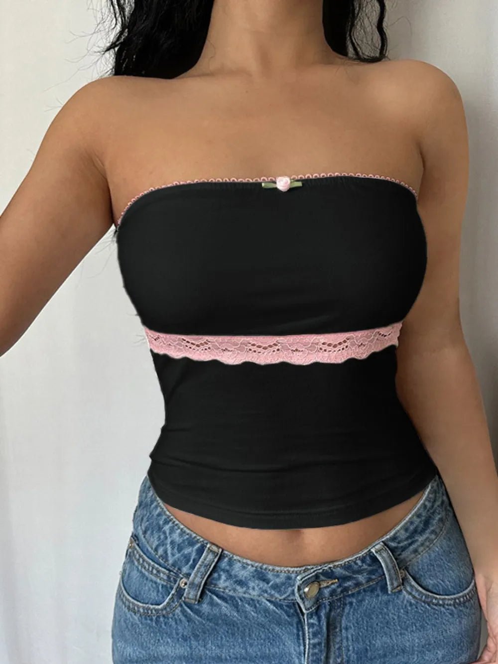 Y2K Lace Detail Tube Top - Aura Apparel